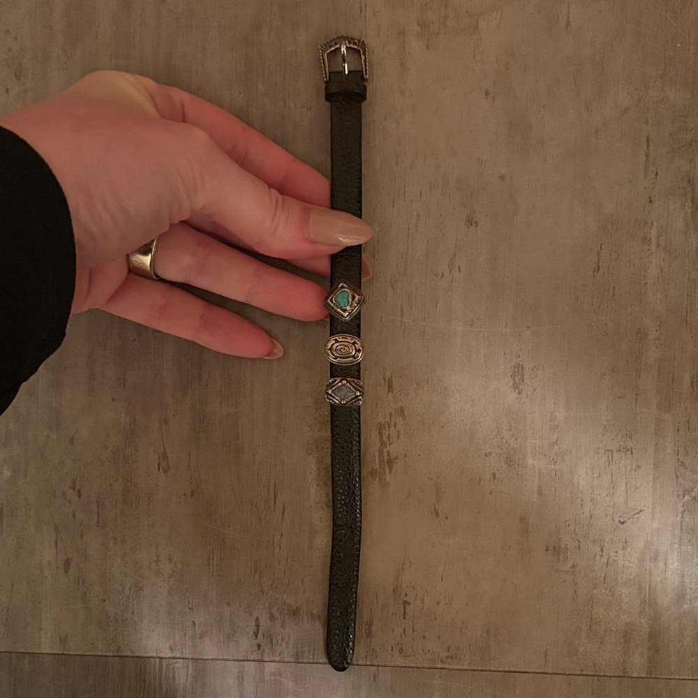 Black Leather Bracelet with Silver and Turquoise Accents
